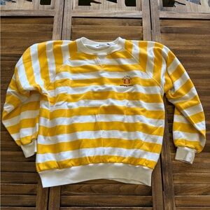 Giorgio Vintage Striped Mustard & White Crew Neck Sweater Medium Oversized VTG